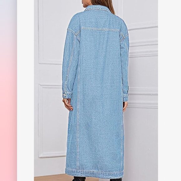 Chou Yatou NWT SZ XXL Blue Denim Midi Jacket Duster / Dress Western Boho Retro - Picture 2 of 12